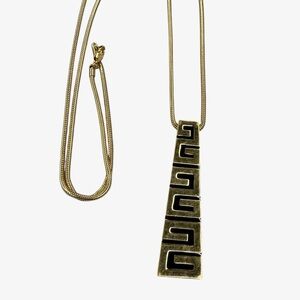 Gold Tome Greek Key Geometric Pendant Necklace